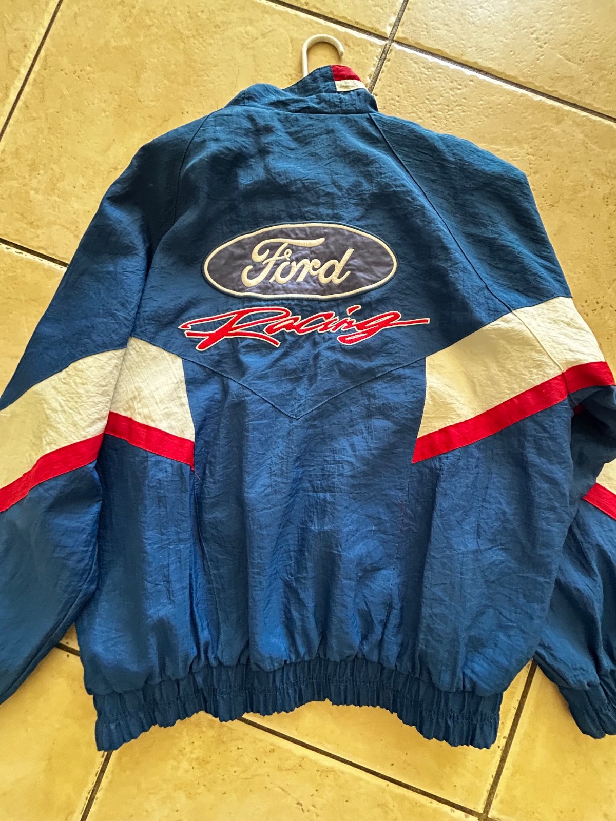 Vintage 90s Track Gear Ford Racing Jacket Mens Large Blue Nylon Windbreaker