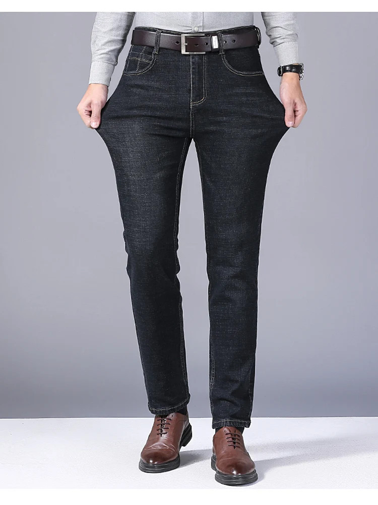 Men’s Casual Straight Leg Jeans Soft Stretch Denim Zipper Fly Blue Black Pants