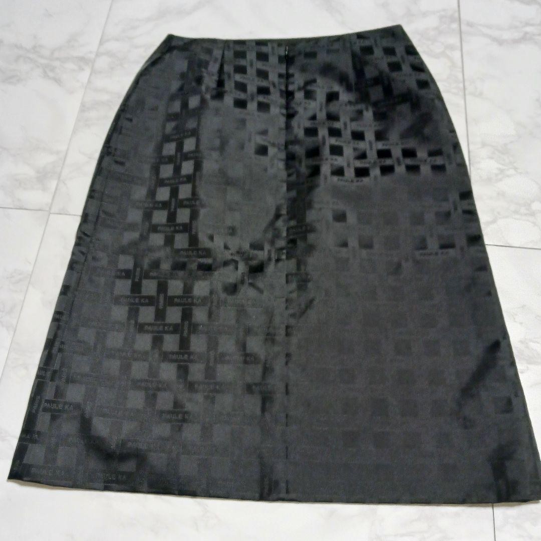 PAULE KA Black Logo Check Pattern Knee-Length Pencil Skirt Size S