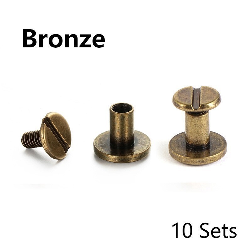 10SETS Flat Belt Screw Leather Solid Rivet Stud Heads Craft Chicago Nail New