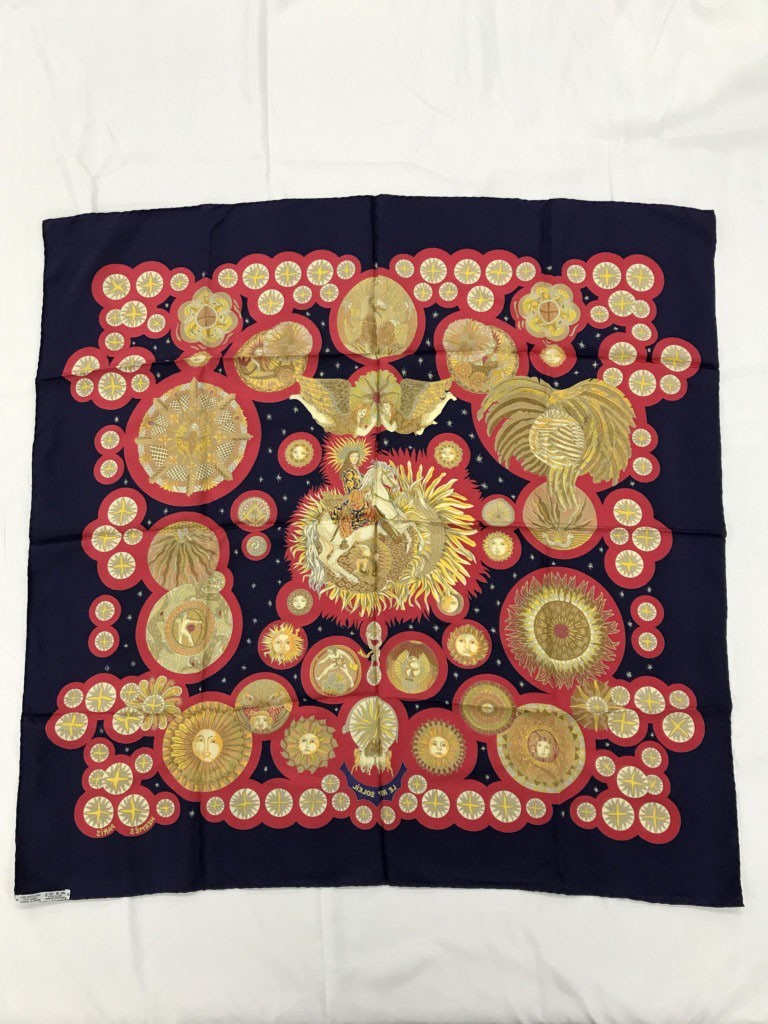 HERMES Carre 90 Soleil Silk Scarf Made in France Vintage Used