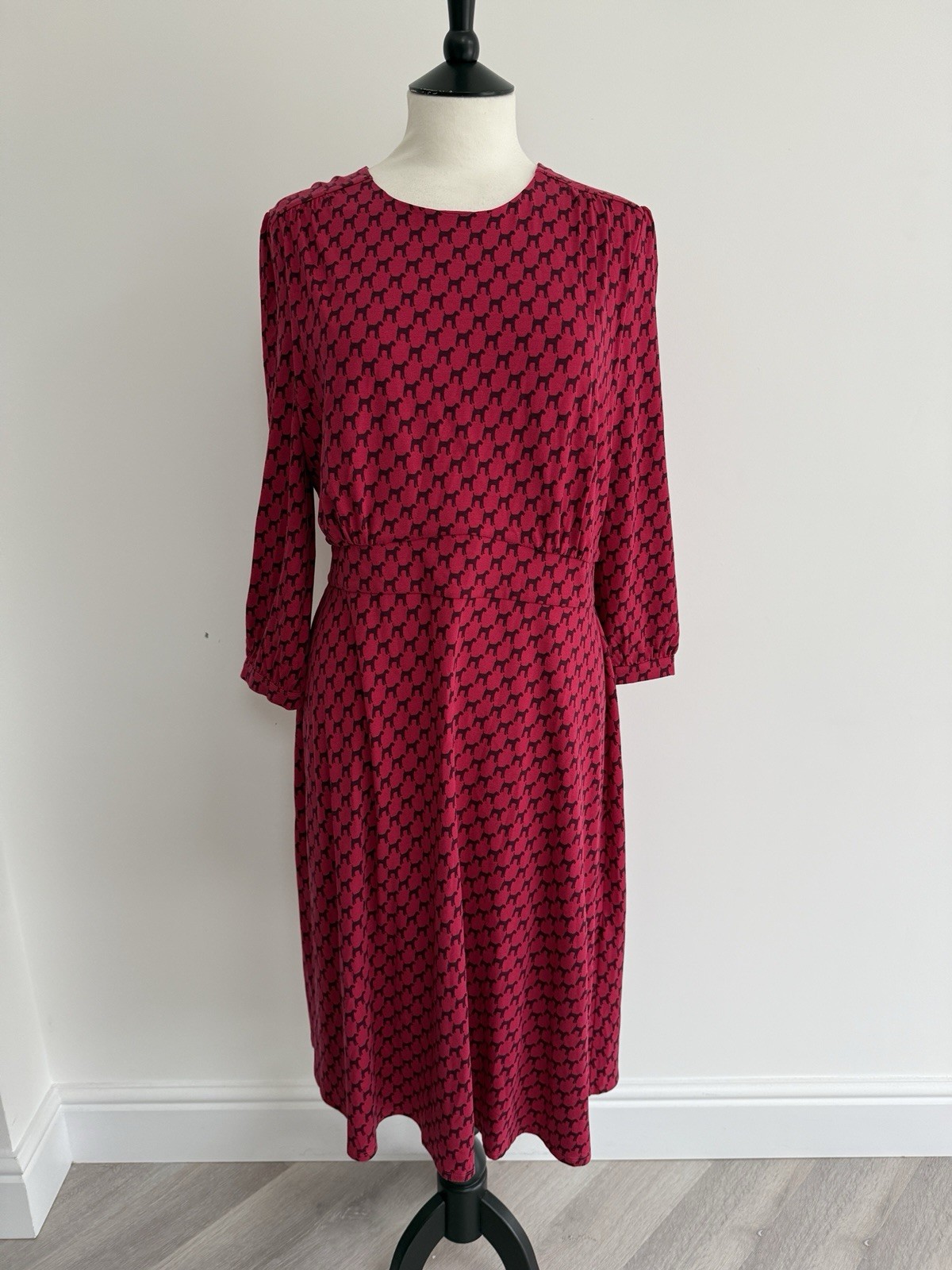 Hobbs Indi Jersey Dress in Berry Red/Black Dog Print UK14 RRP£89 NEW