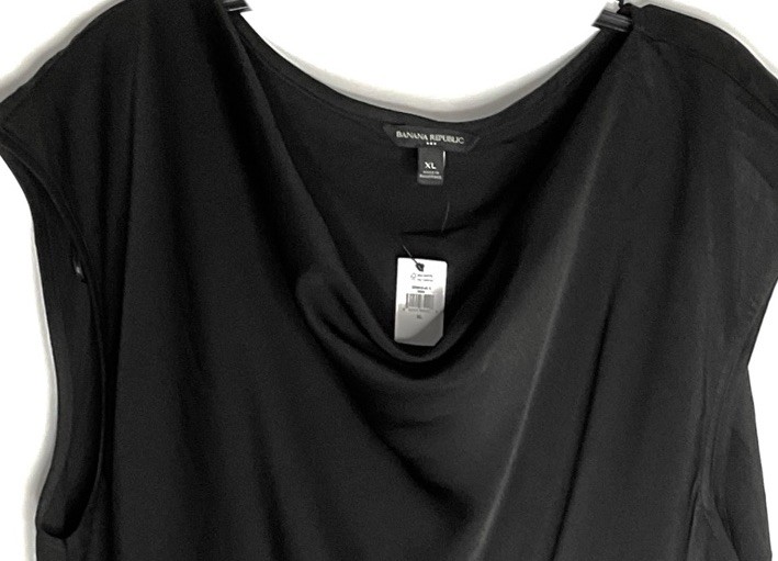 Banana Republic Women’s Black Solid Cowl Neck Cap Sleeve Pullover Blouse XL