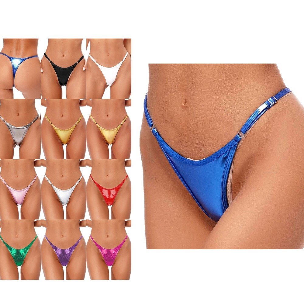 US Womens Metallic G-String Thongs High Waist T-Back Micro Briefs Sexy Swimwear
