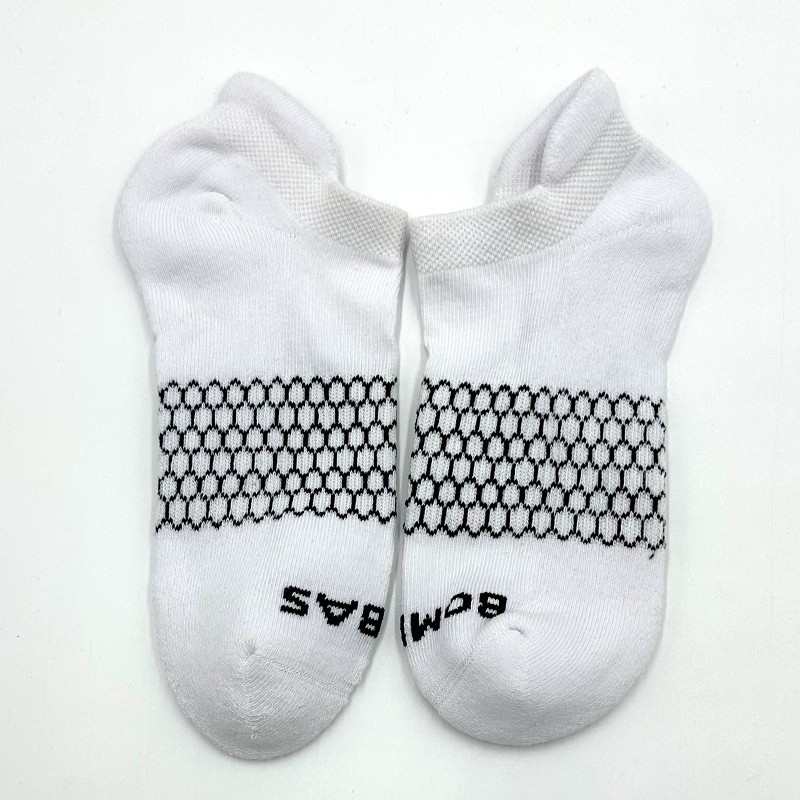 4 Pairs BOMBAS Women’s honeycomb Solid Ankle Socks Cushion Size Med 8-10.5 White