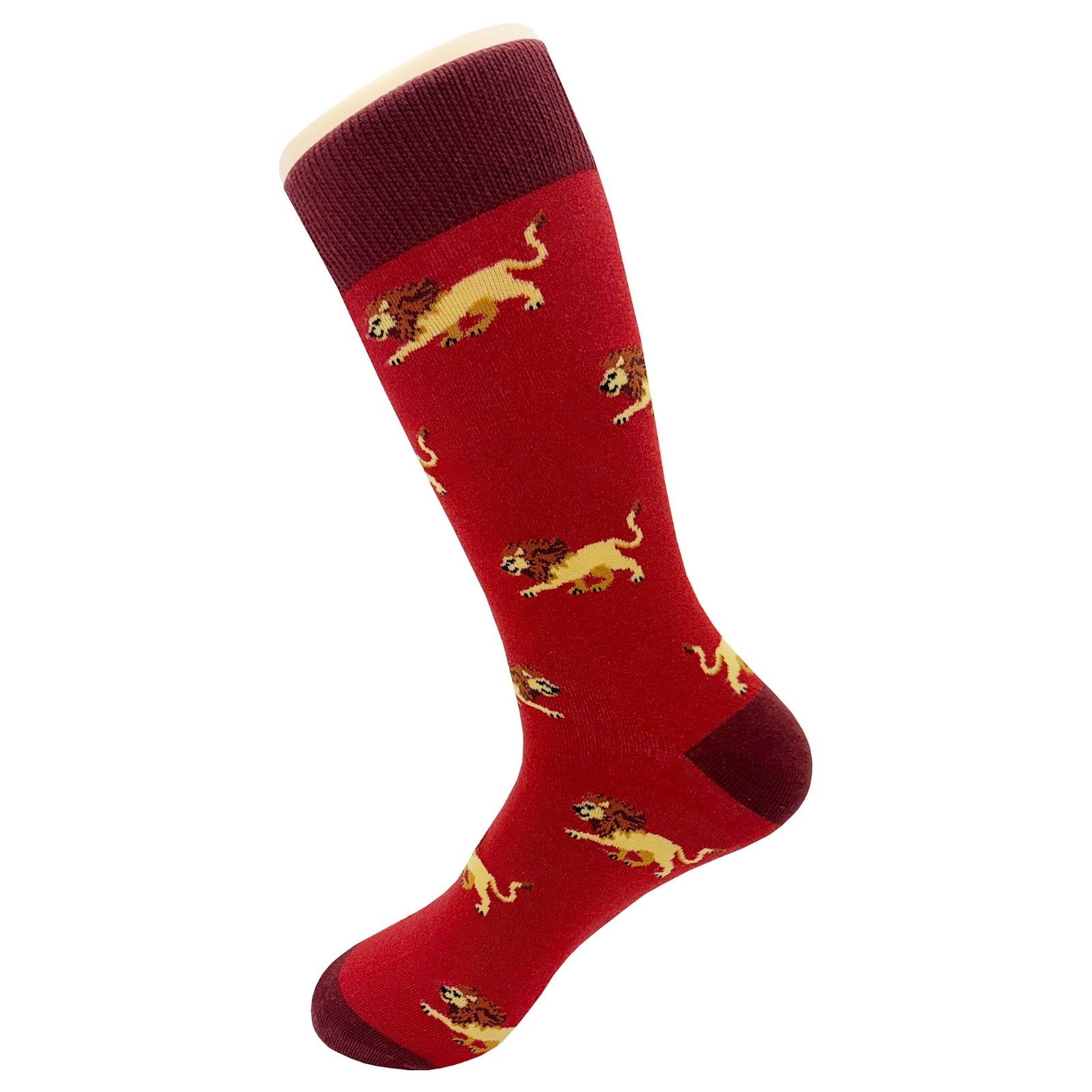 NWT Lion Dress Socks Novelty Men 8-12 Red Crazy Fun Sockfly