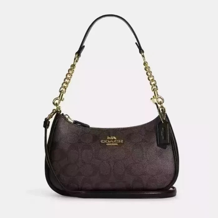 NWT COACH CA548 Teri Shoulder Bag In Signature Canvas Gold/Black Free Shipping