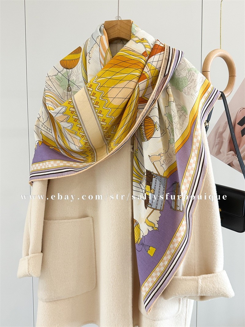 Sallys 70% Cashmere & 30% Silk Wrap Scarf Balloon Print Double Face Shawl 53″