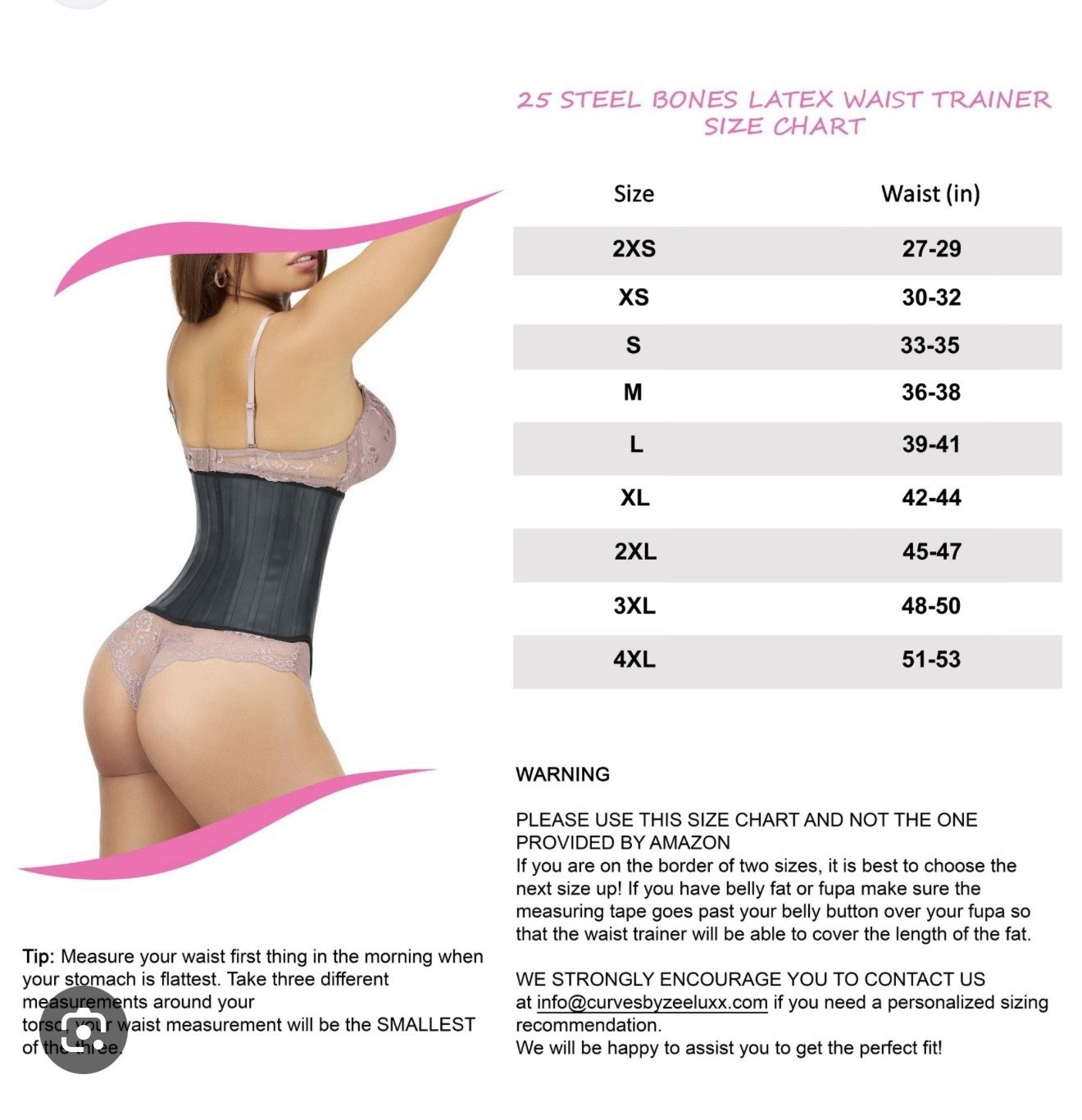 Medium Luxx Curves Waist Trainer Black Latex Firm Compression Women’s Shapewear