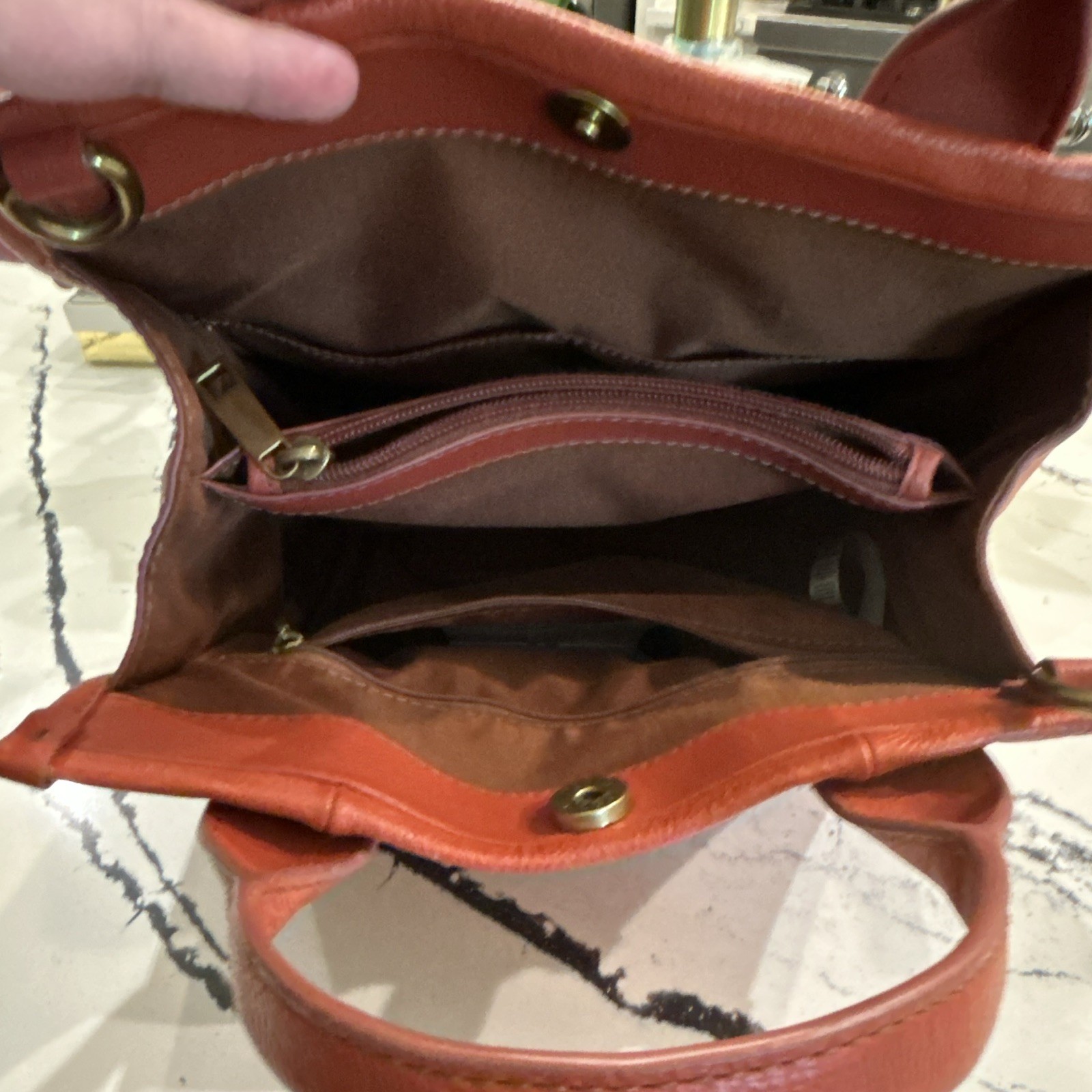 Fossil Brown Pebbled Zip Satchel Top Handle Detachable Adjustable Strap