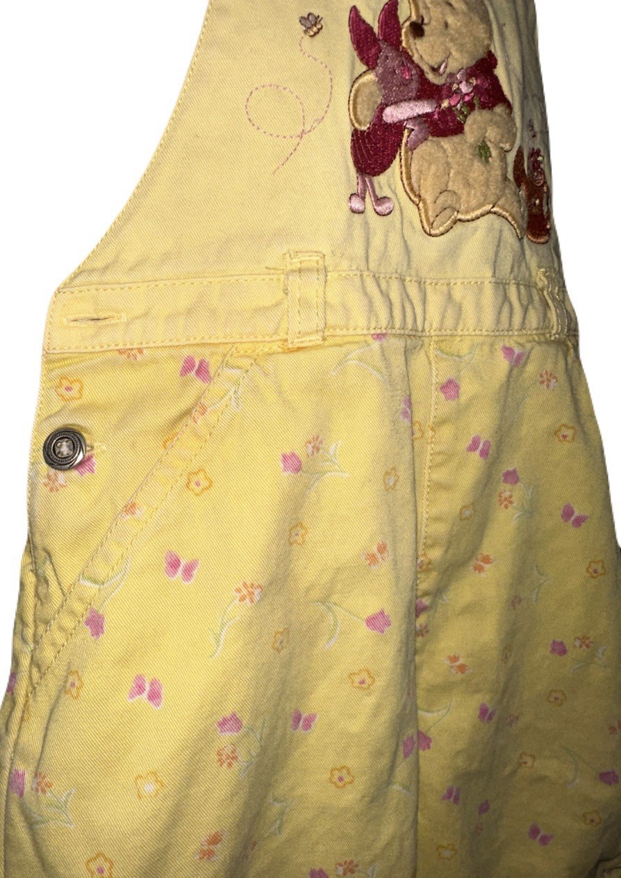 Yellow Pooh And Piglet Floral Print Shortalls 3t