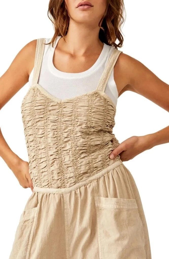 Free People Forever Always Cotton Wide Leg Jumpsuit in Beached Sand Size L