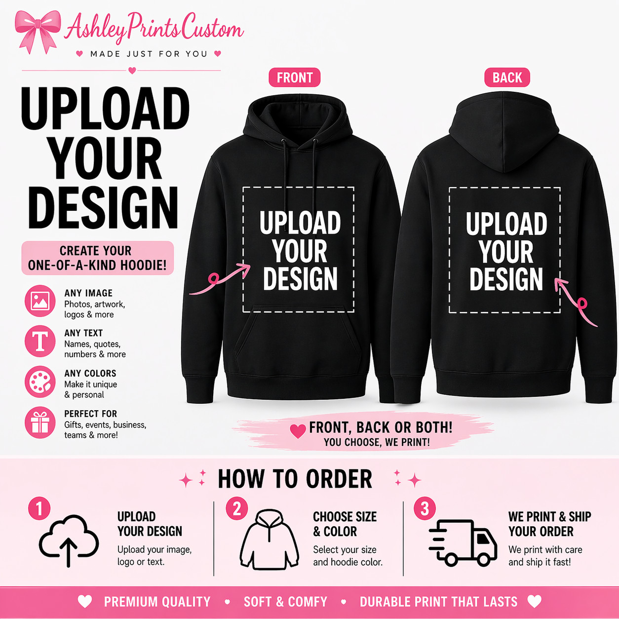 Custom Hoodie Any Design Uploaded S-5XL Personalized Sweatshirt Print Front/Back