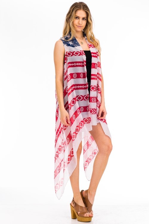 American Flag Distressed Patriot Beach Vest Boho 4th of July or Beach Kimono
