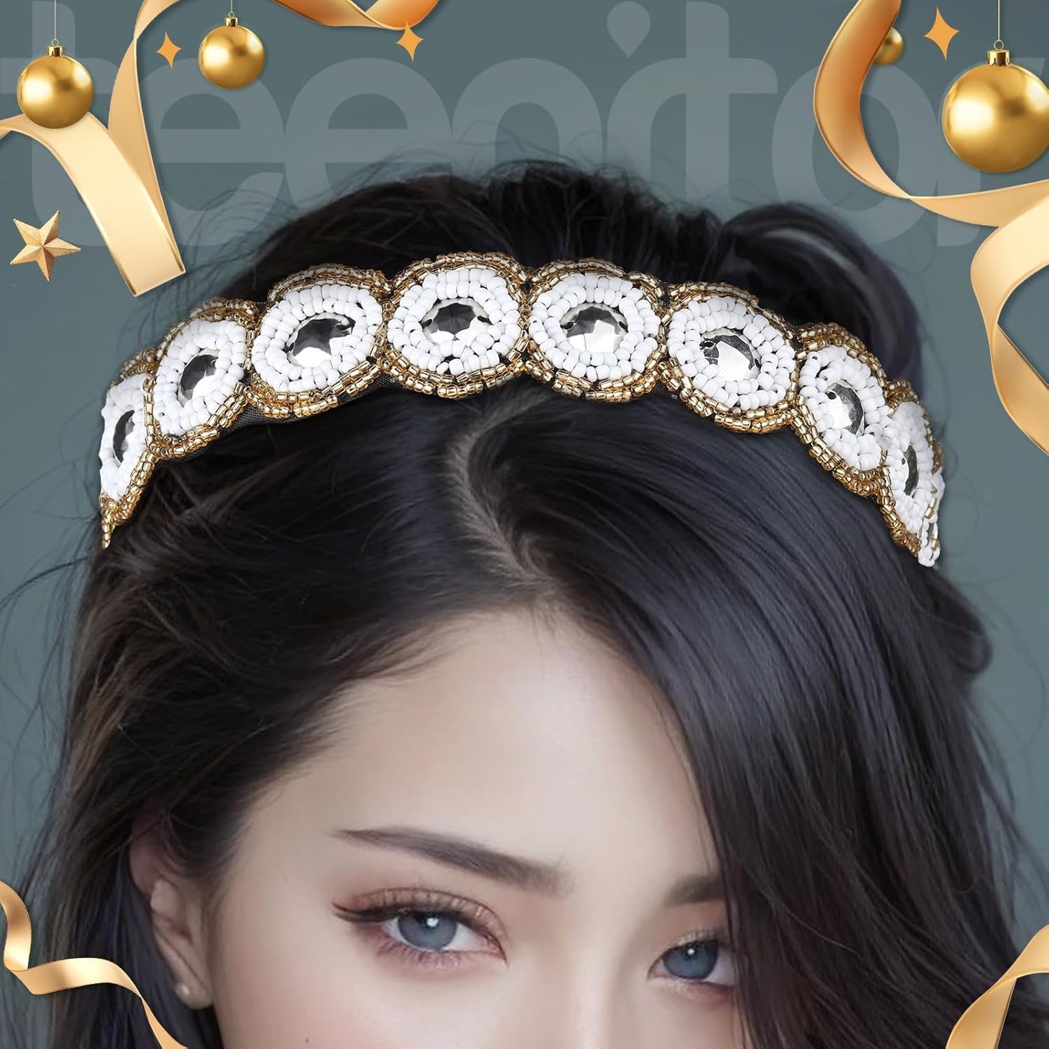 5pcs Hairbands for Women, 5 Rhinestone Beaded Headbands, Head Bands for Women…