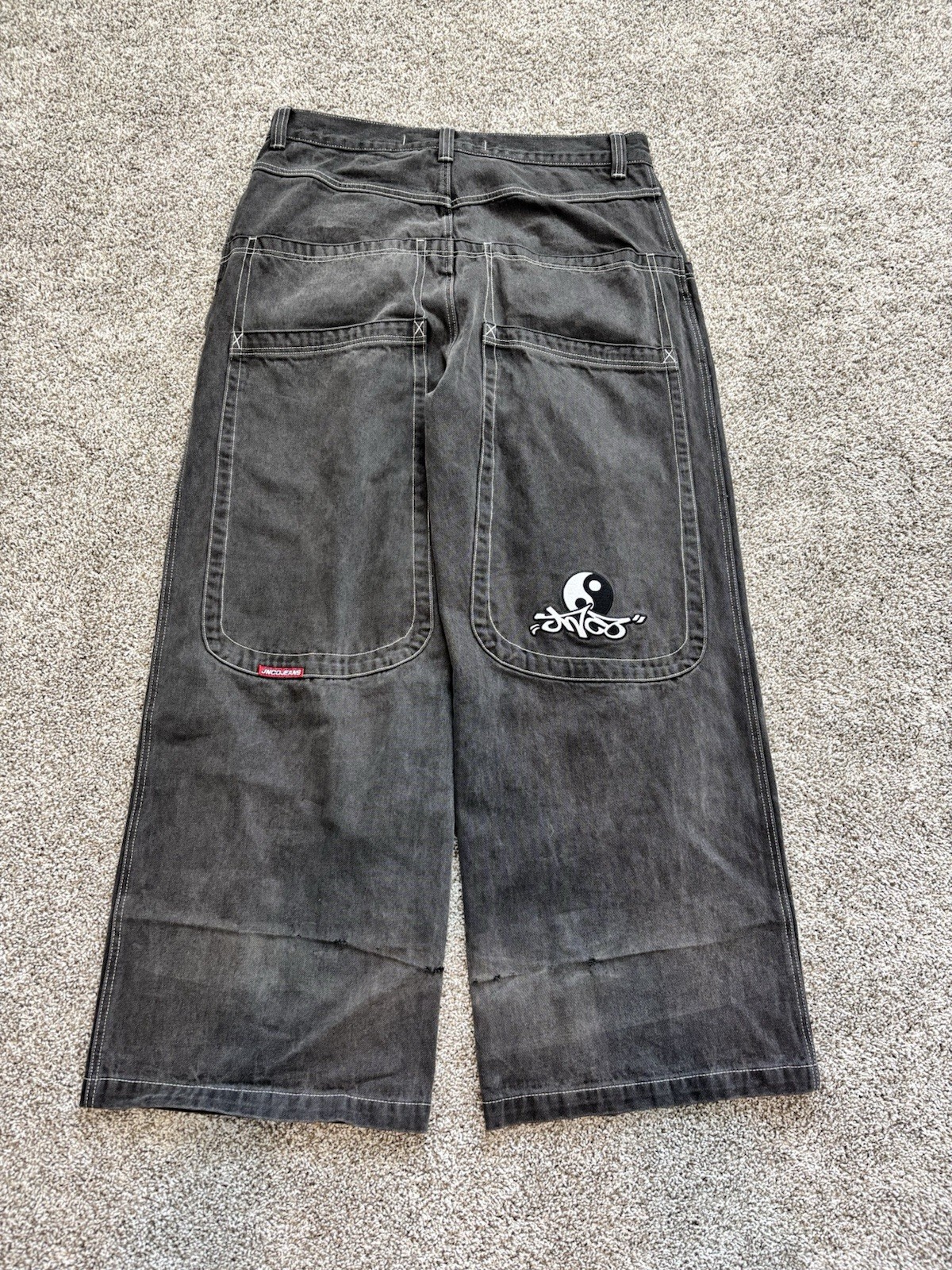 JNCO Men’s Gray Wide-Leg Denim Jeans Relaxed Fit Mid Rise Logo 5-Pocket