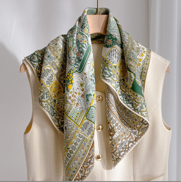 Cashmere 30% Silk Neckerchief grass Print Shawl Bandana 65cmX65cm Scarf 57