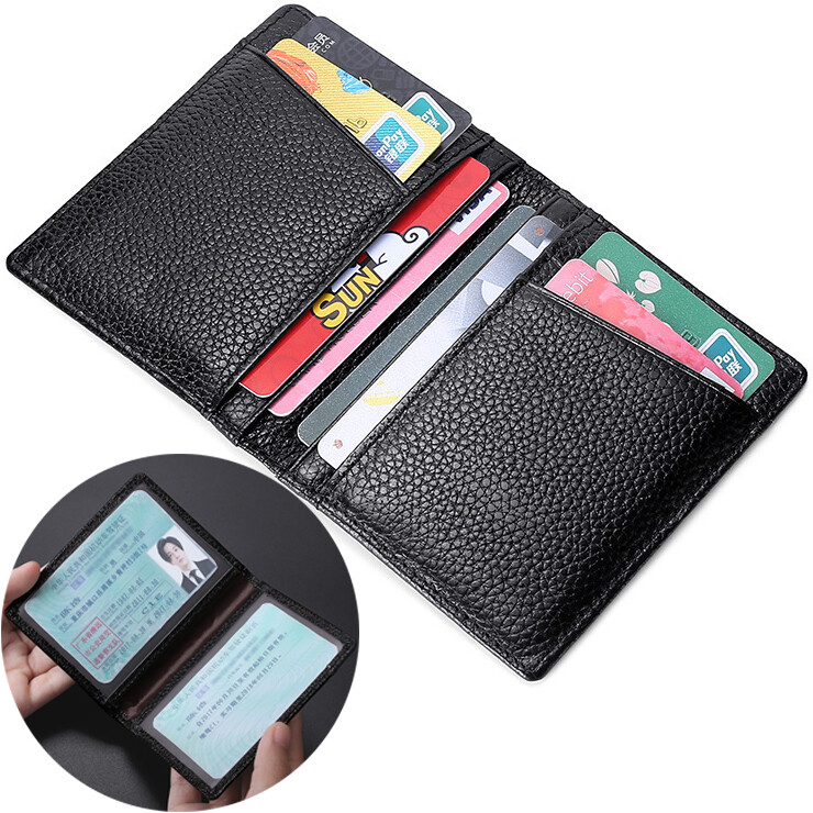 8 Card Slots+2 ID Windows Slim Credit Card Holder Bi-fold Cowhide Leather Wallet