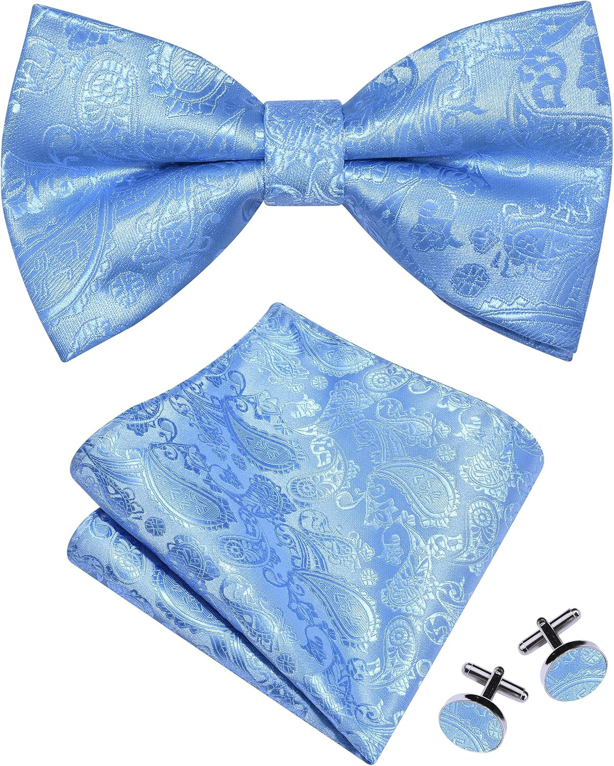 Mens Paisley Bow Tie Handkerchief Jacquard Woven Adjustable Pre-Tied Bowties Poc
