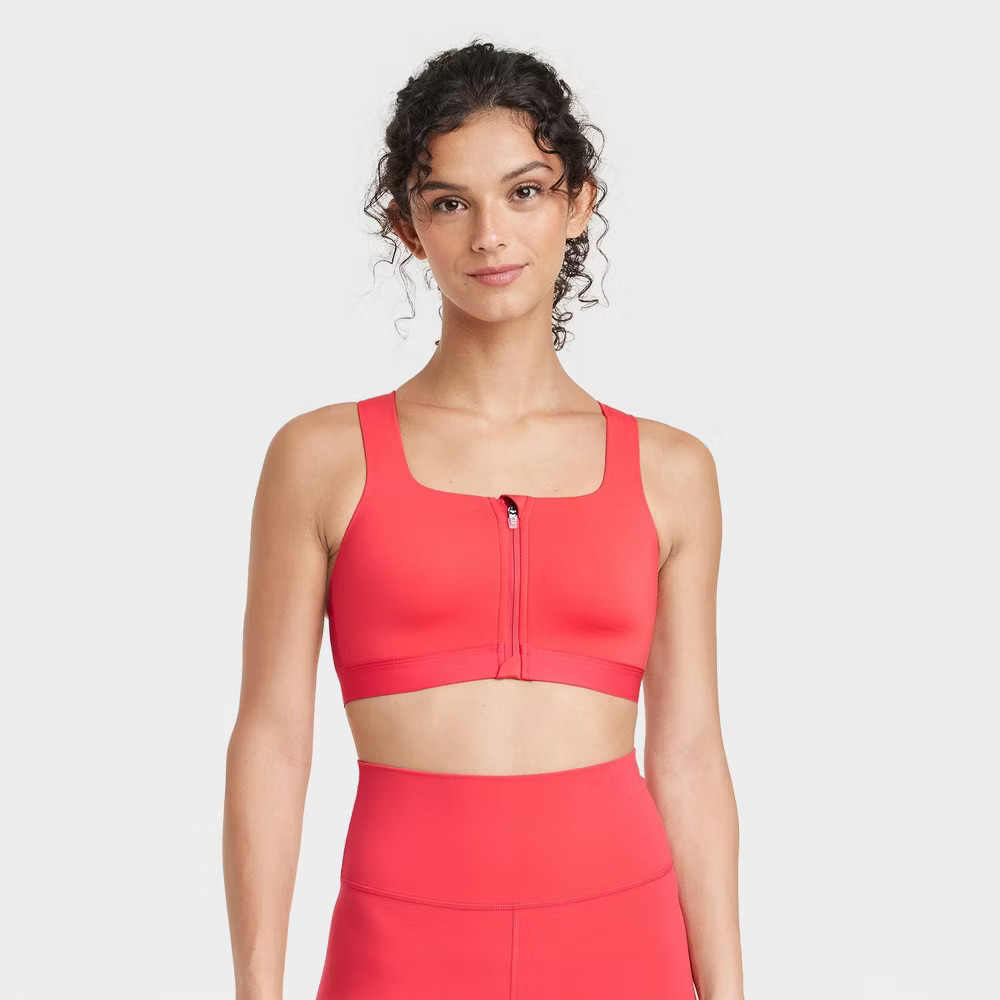 All In Motion Sports Bra Keyhole Women’s Sculpt High Support Zip-Front Bra