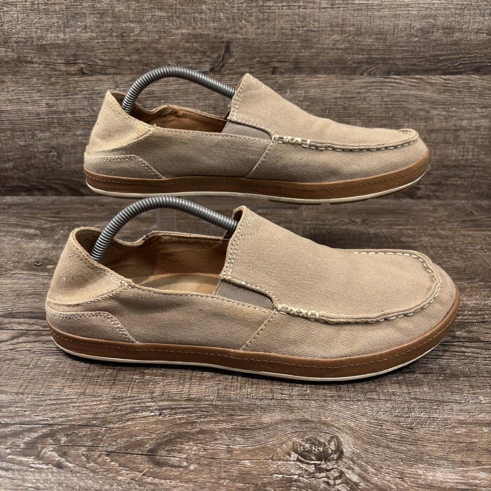 OluKai Puhalu Canvas Shoes Men’s 11 Beige Canvas Slip On Loafers Casual