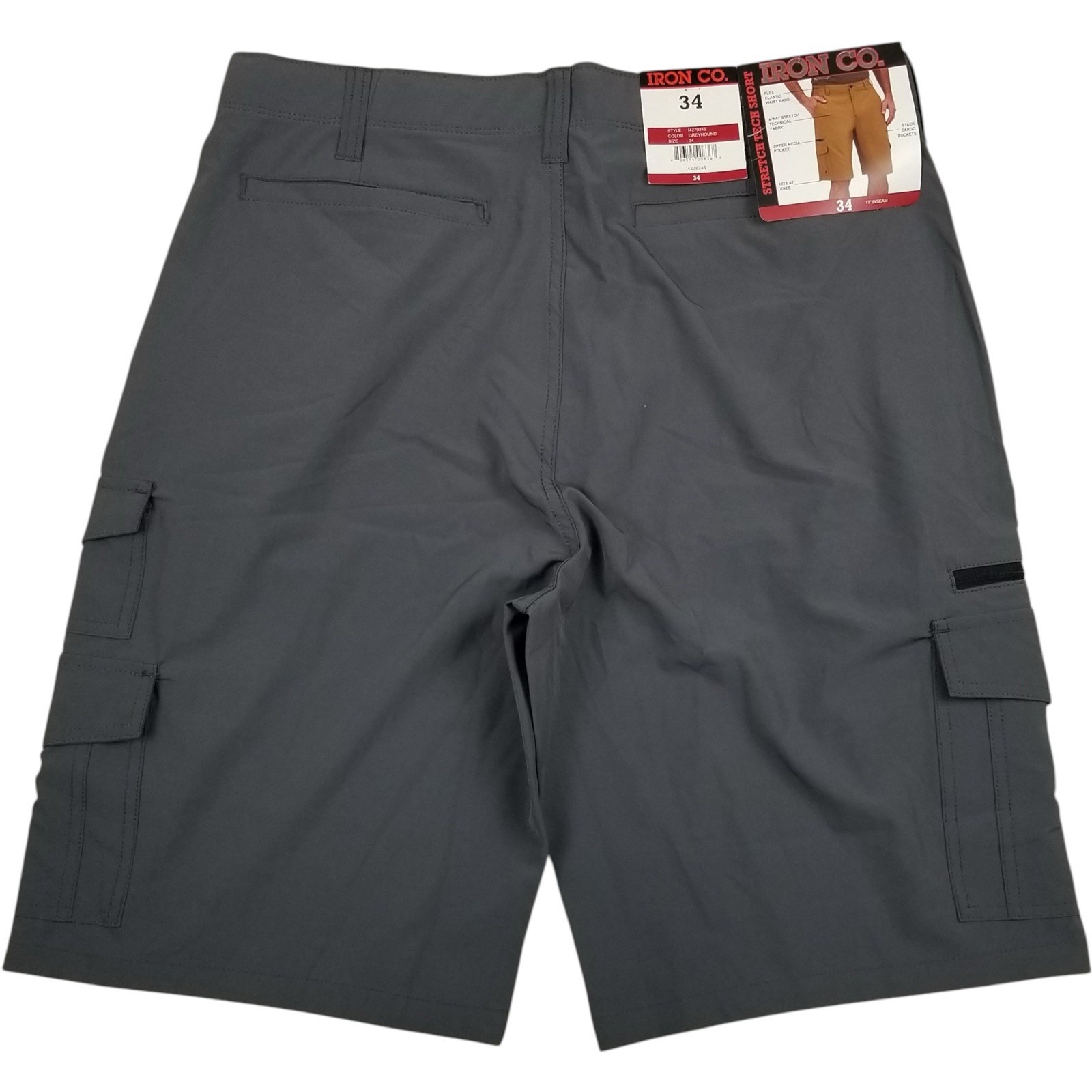 Iron Co Grey sz 34 Men’s Flex Waistband Stretch Hybrid Multi Pocket Cargo Short