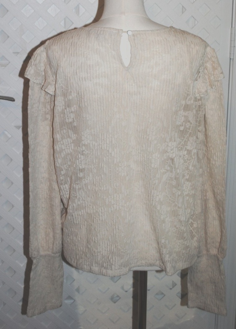 Brea Canyon Women’s XL Blouse Top Ivory Lace Floral long Sleeve Victorian Style