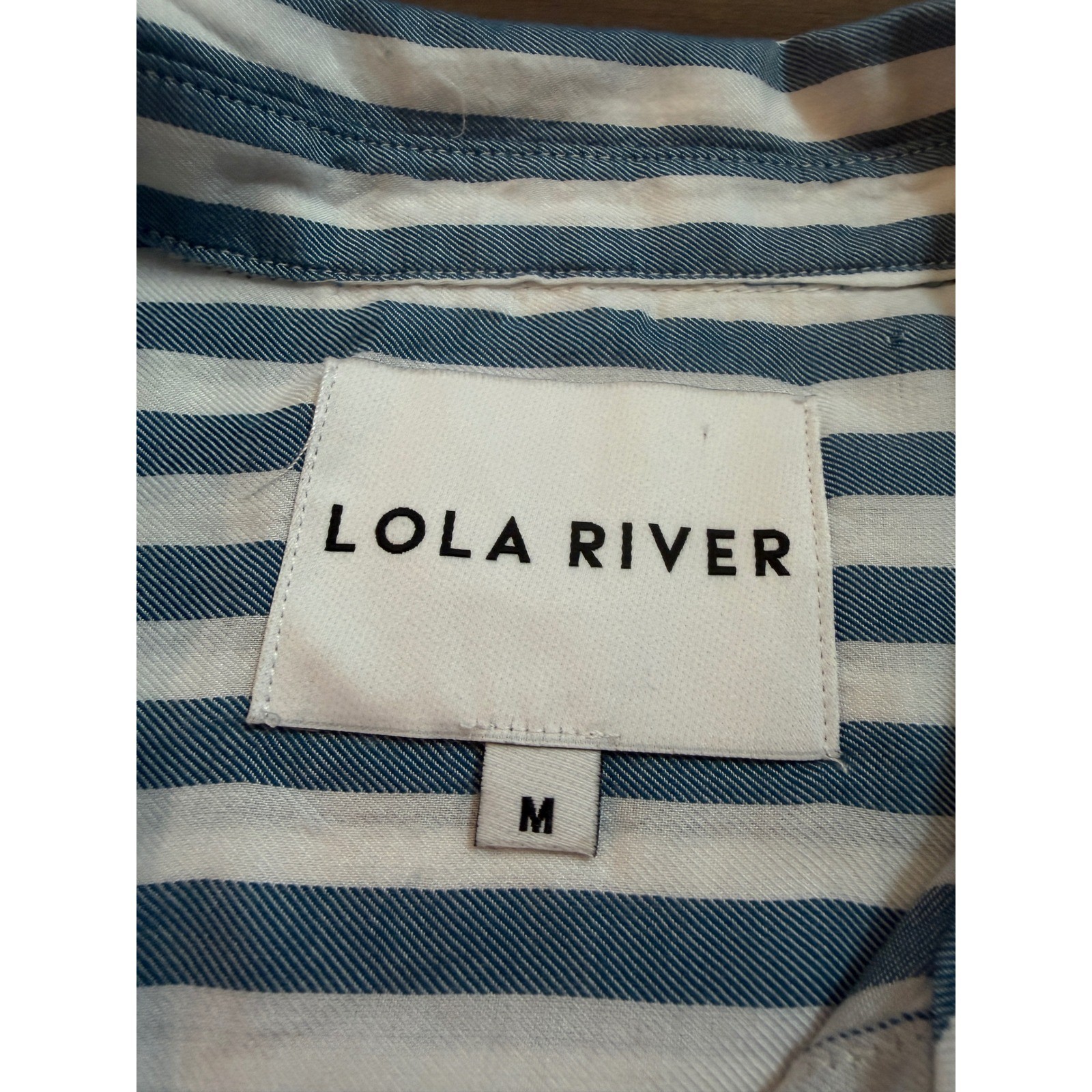 Lola River Womens Blue White Striped Tencel Short Sleeve Button Down Shirt M