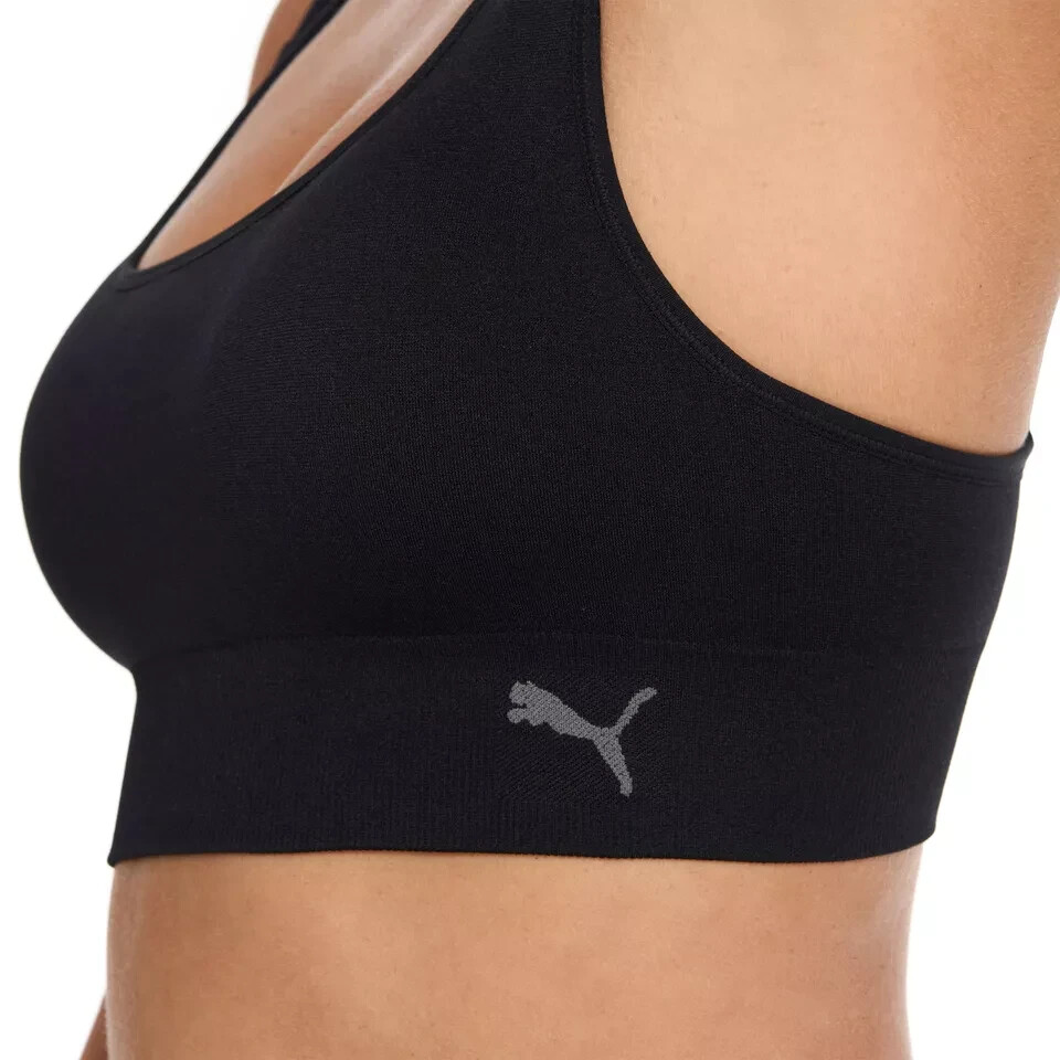 Puma Women’s 2-Pack Square Neck Seamless Sports Bra, Black/Gray, Size M