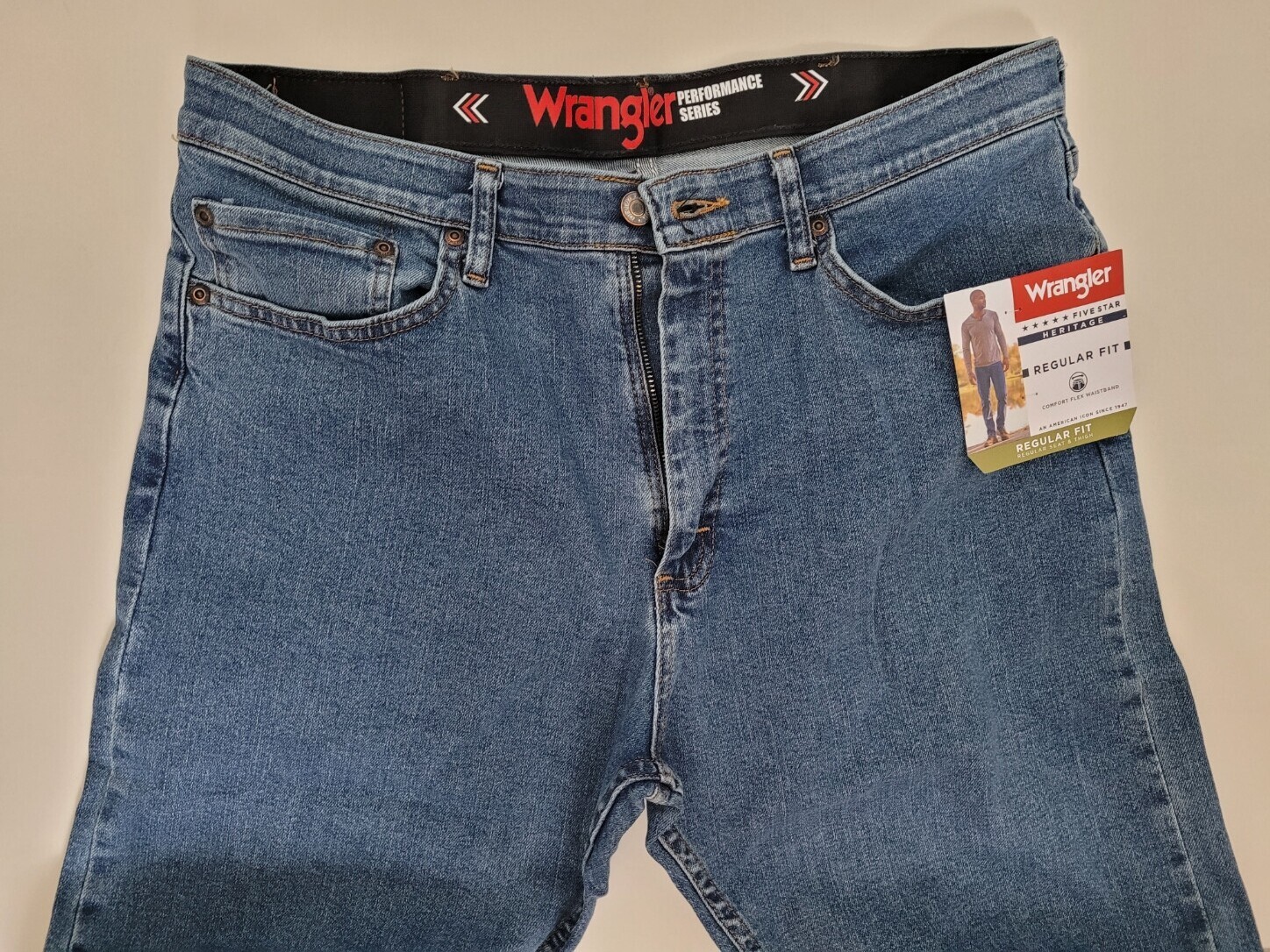 Wrangler Regular Fit Comfort Flex Waistband Jeans Performance Series Men’s