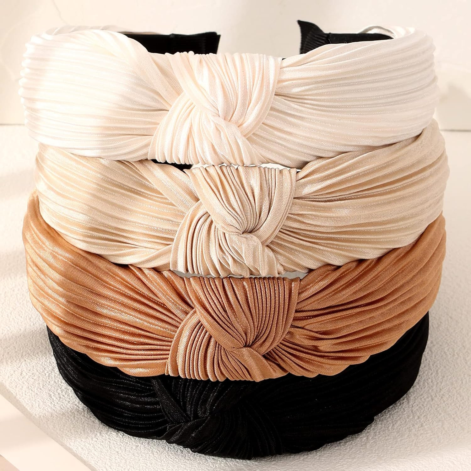 4 Pack Knotted Wide Headbands for Women Girls Cute Head Wrap in Solid Color Non-
