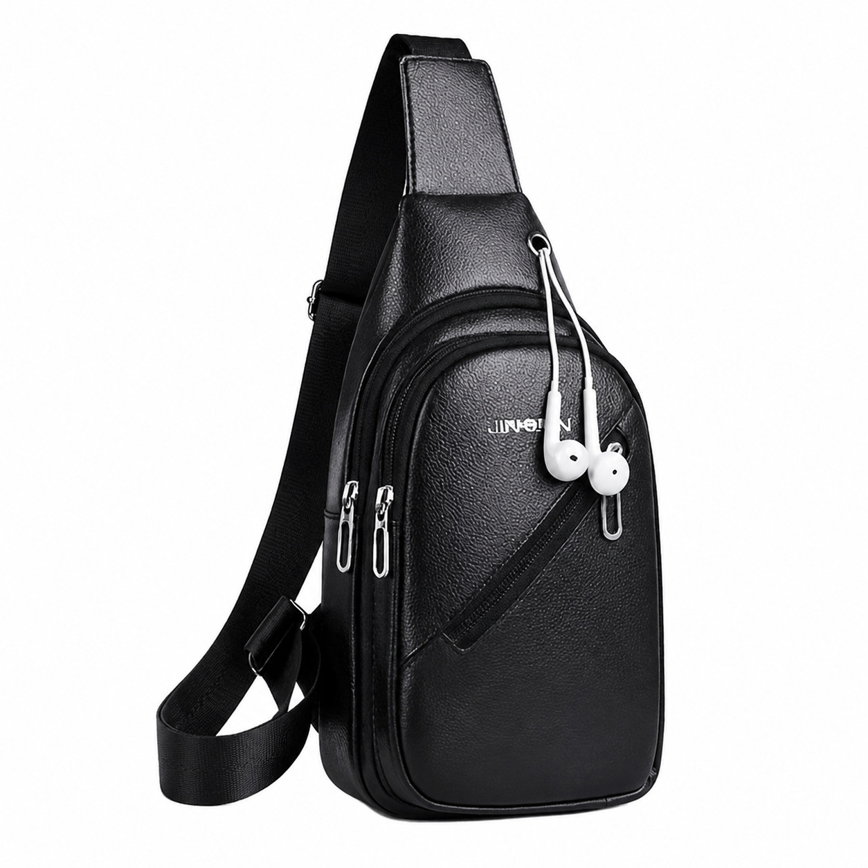 Men’s PU Leather Sling Bag, Crossbody Chest Pack Multi-Pocket, Travel Daypack