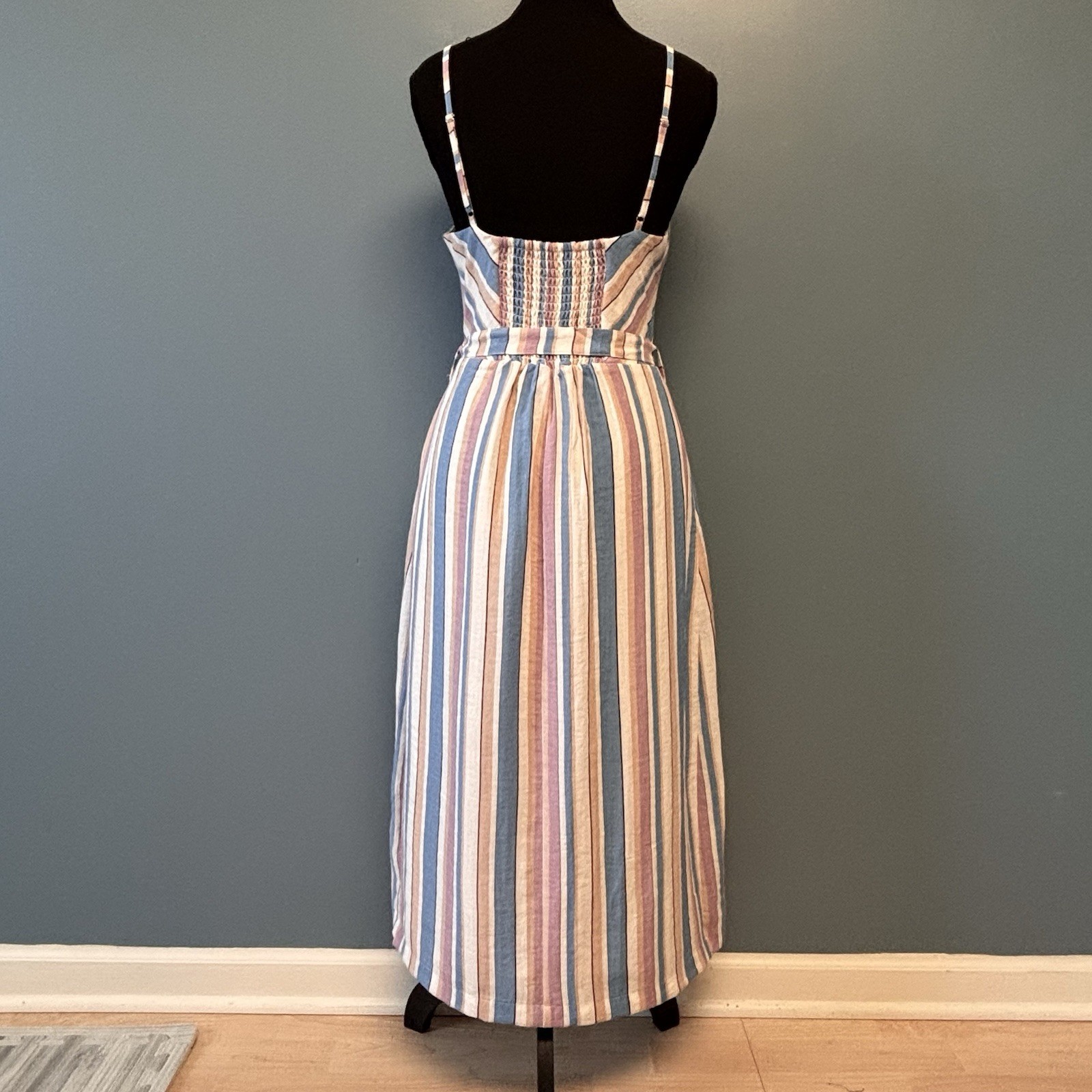 Fashion on Earth Medium Midi Asymmetrical Button Down Striped Dress Minimalist