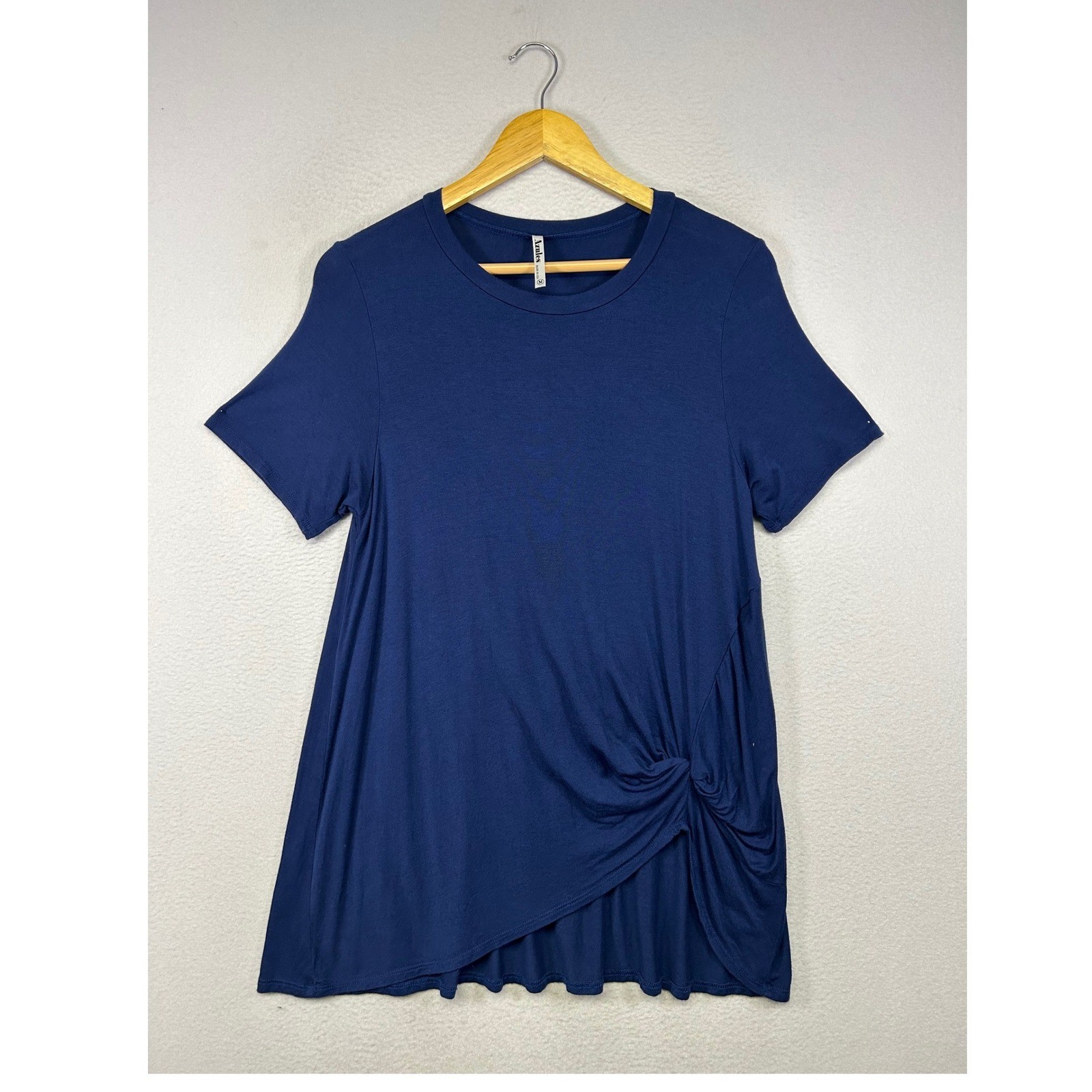 Minimalist Azules Women M Navy Blue Side Knot Asymmetrical Tunic Top ATP-2298 RS