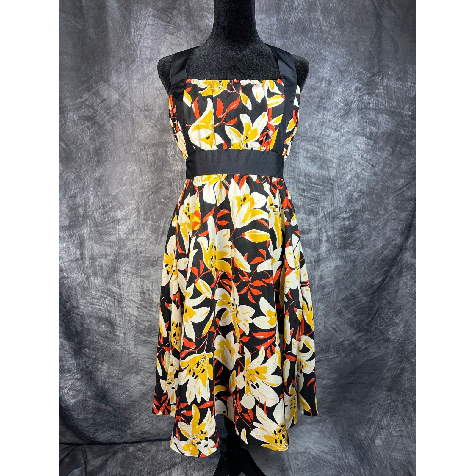 Moulinette Soeurs Go See Halter Dress Womens 6 Black Floral Silk Anthropologie