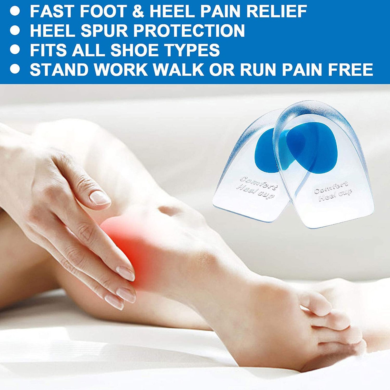 1 Pair Heel Support Gel Silicone Cushion Orthotic Insole Plantar Care Heel Cups