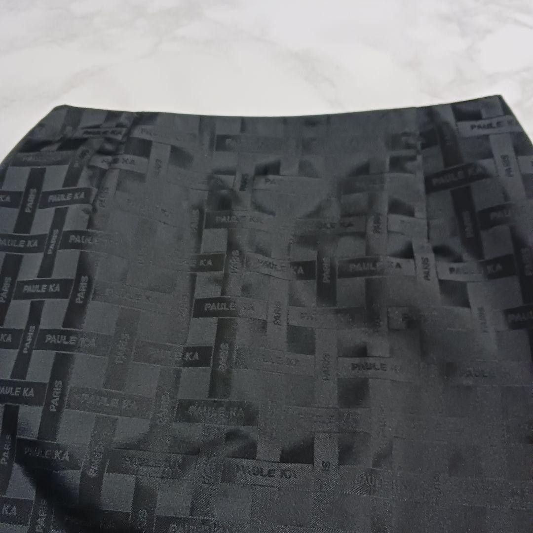 PAULE KA Black Logo Check Pattern Knee-Length Pencil Skirt Size S
