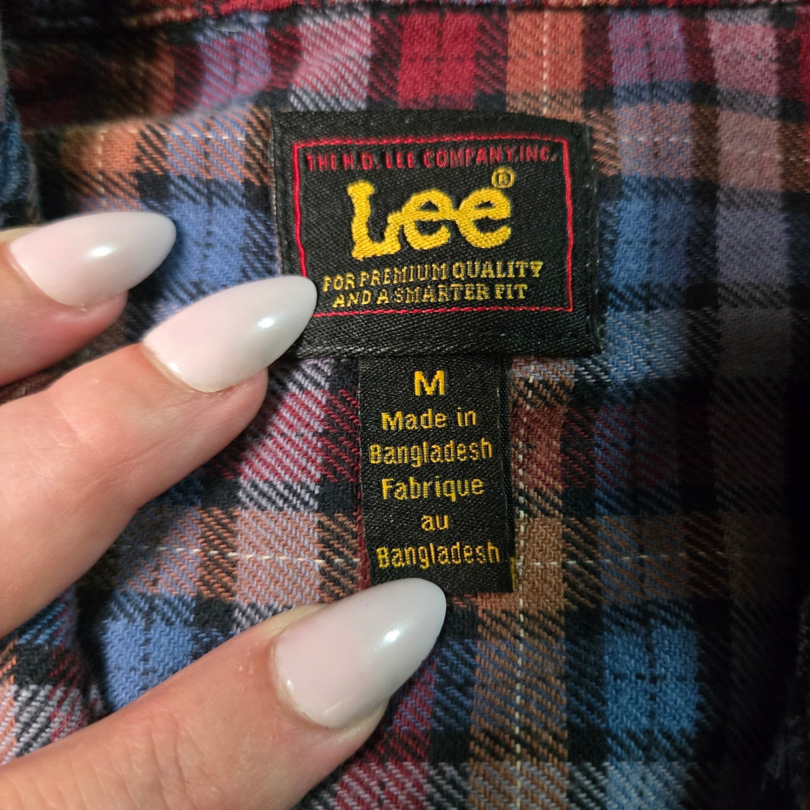 Lee Mens Plaid Flannel Button Down Shirt Medium Red Blue Orange 112339792