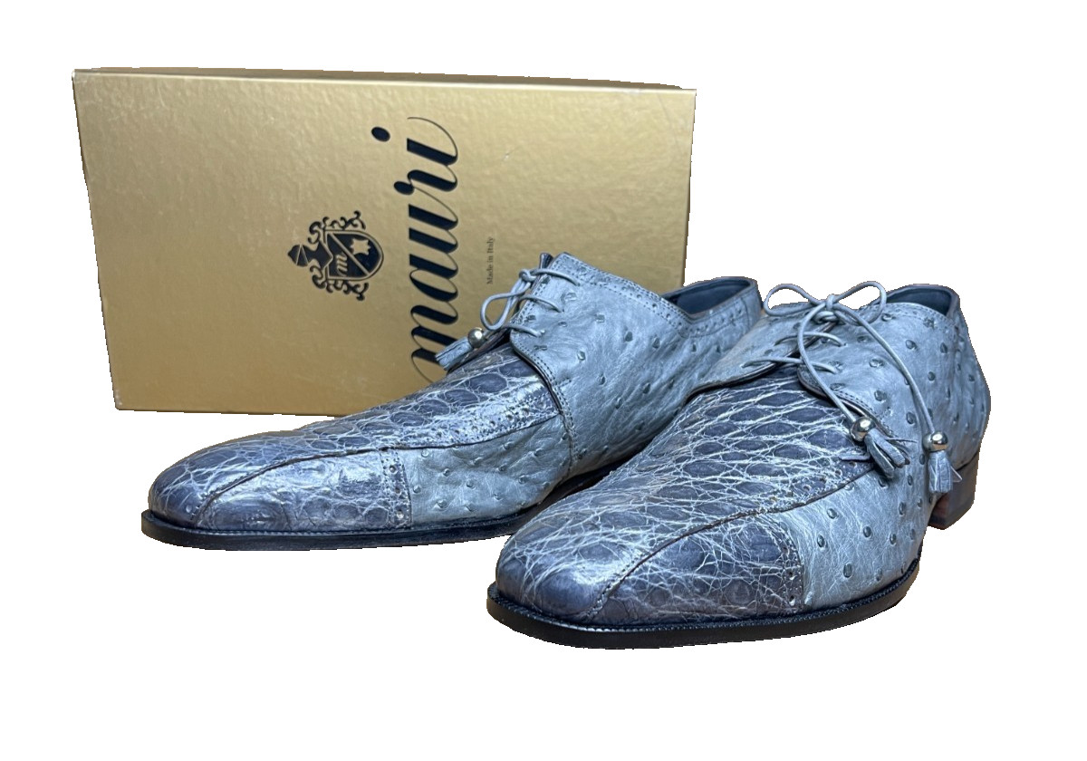 Mauri 3058 Duke Crocodile & Ostrich Leather Dress Shoes 13M Gray – Made in Italy