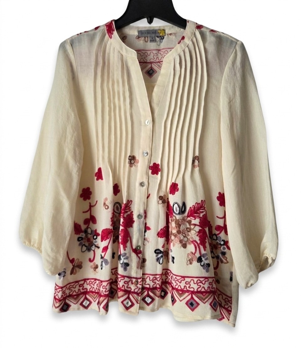 Figueroa & Flower Embroidered Sheer Top Size S