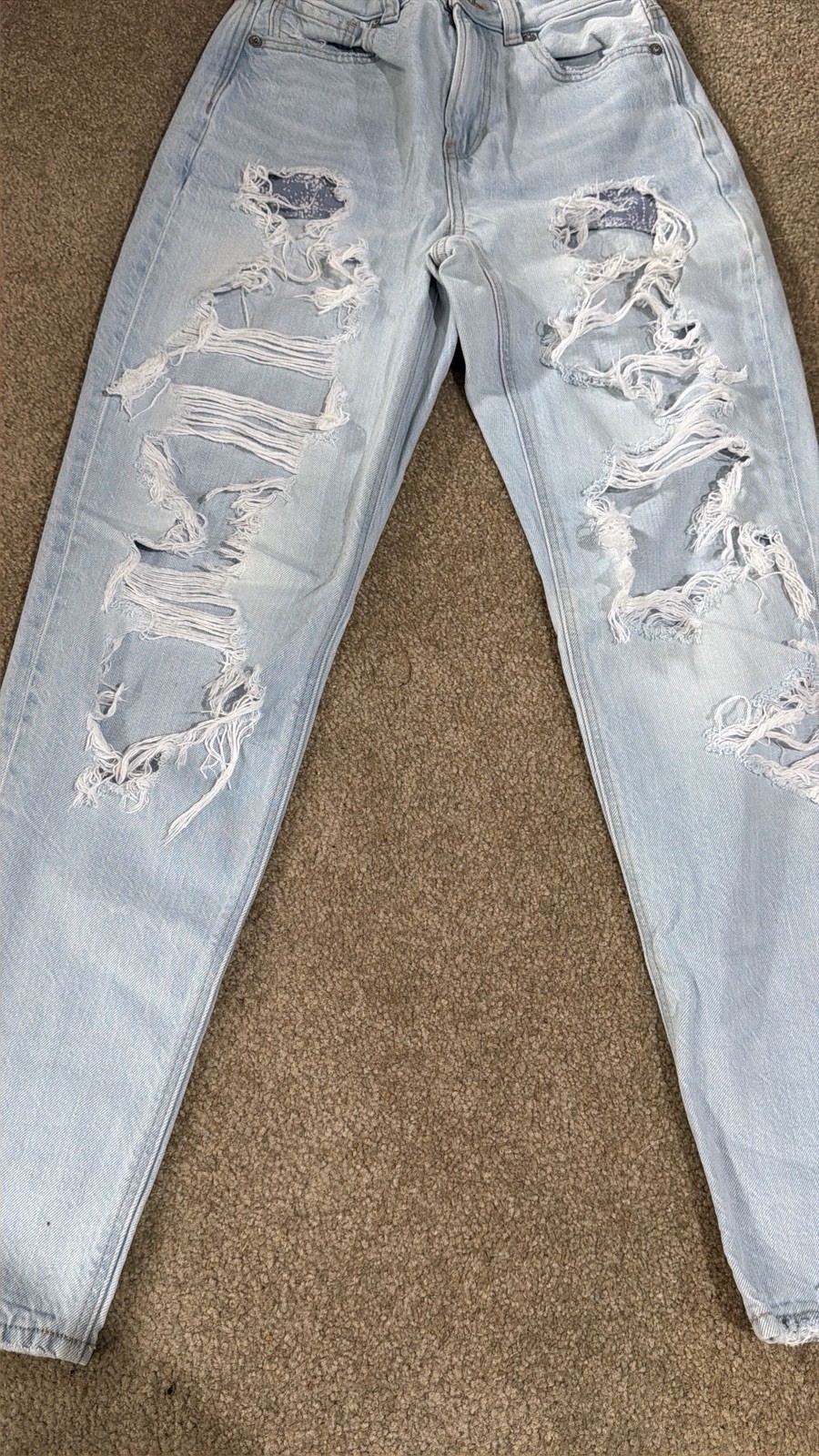 Womens American Eagle Light Wash Mom Jeans W/ Paisley Print Pockets Size 00R