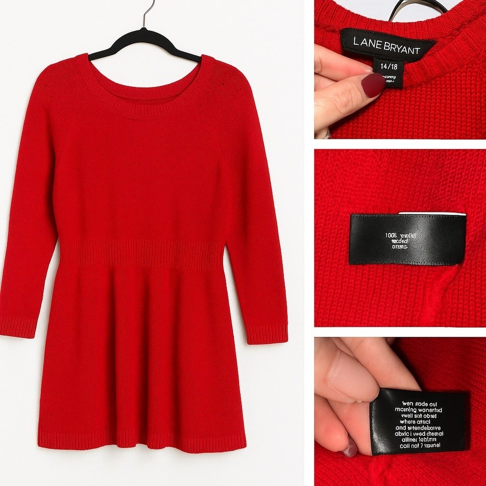 Lane Bryant Red Peplum Sweater 14/16 Acrylic Knit Long Sleeve