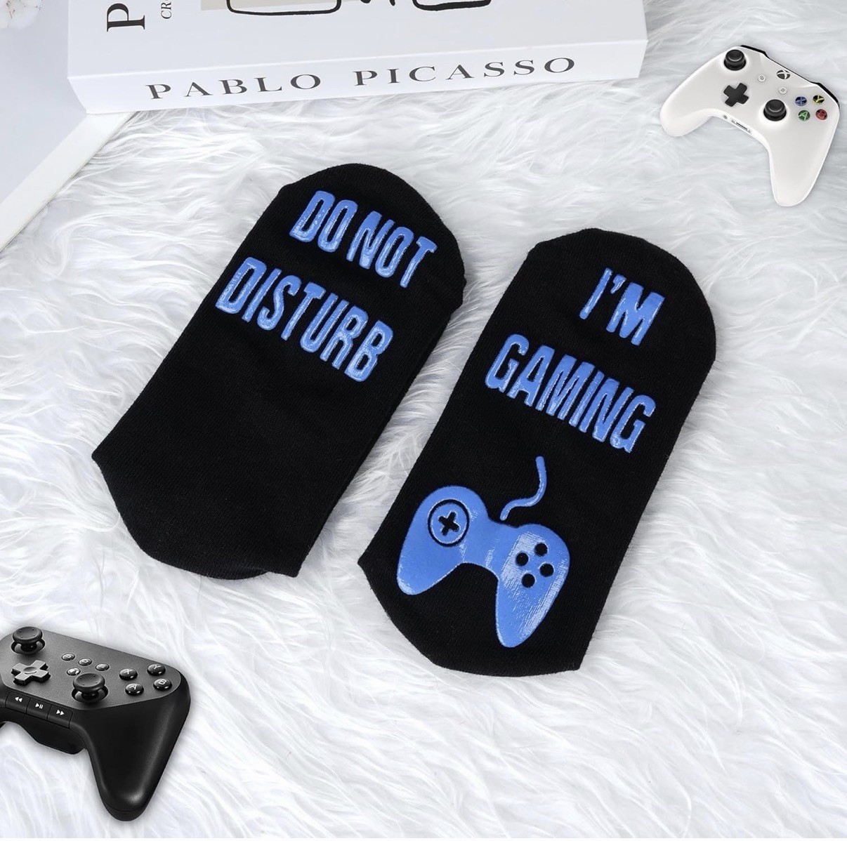 Black Blue Men’s Gaming Funny Novelty Socks Mid Calf One Size US 6-12