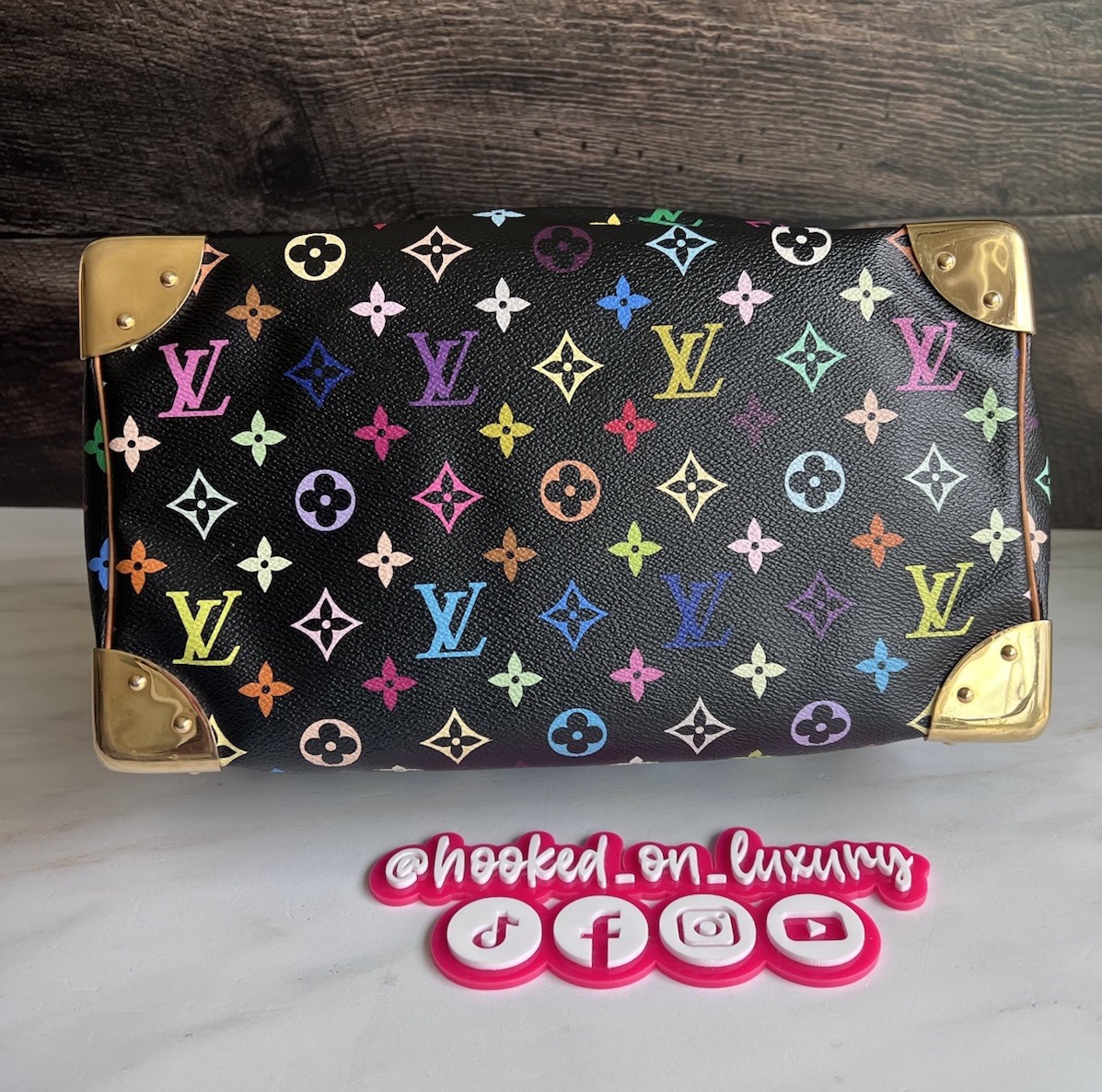 Authentic Louis Vuitton Takashi Murakami Black Multicolor Speedy 30 Handbag Tote