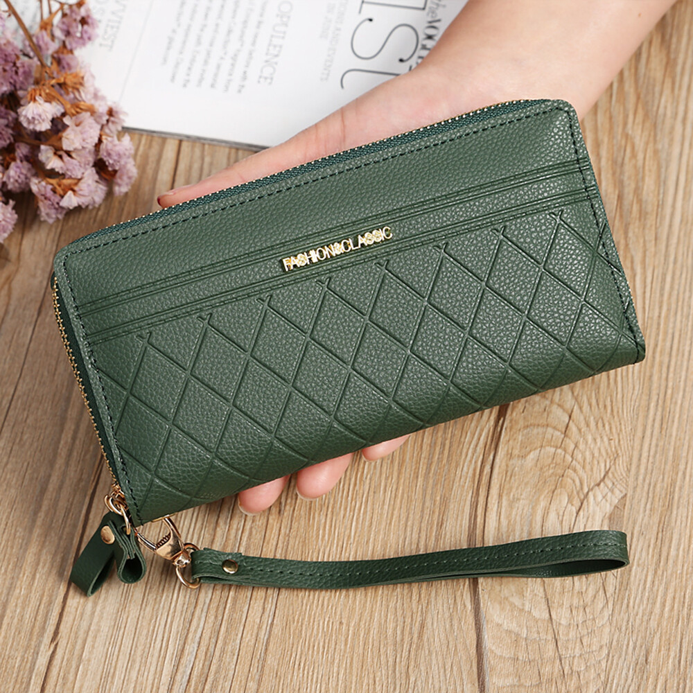 Women‘s Large Capacity Leather Wristlet Clutch Wallet Long Cell Phone Bag Zipper