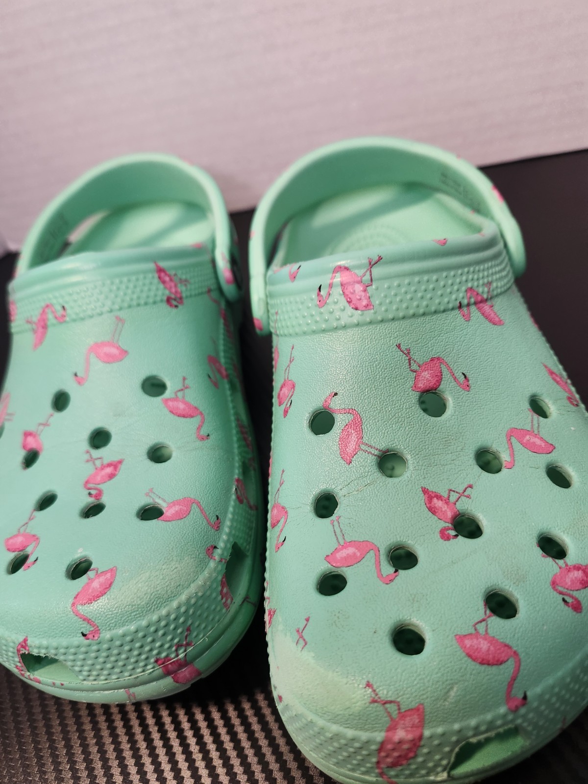 Crocs Classic Clogs Green Blue With Pink Flamingos Size W8 M6