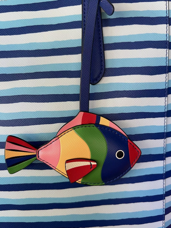 Kate Spade Schuyler Wave Stripe Fish Medium Tote In Blue Multi