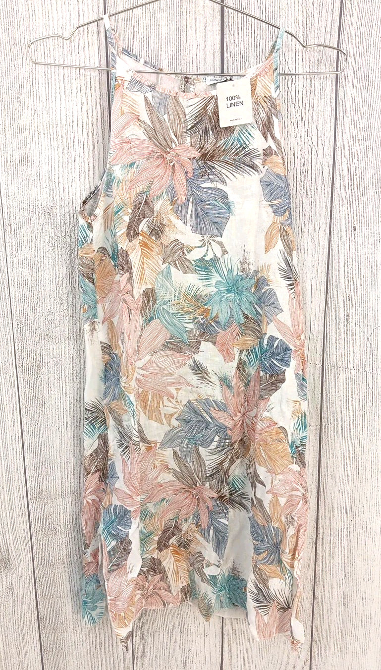 LUNGO L’ARNO Sun Dress Woman’s Small Color: Bianco Made in Italy Leaf Design