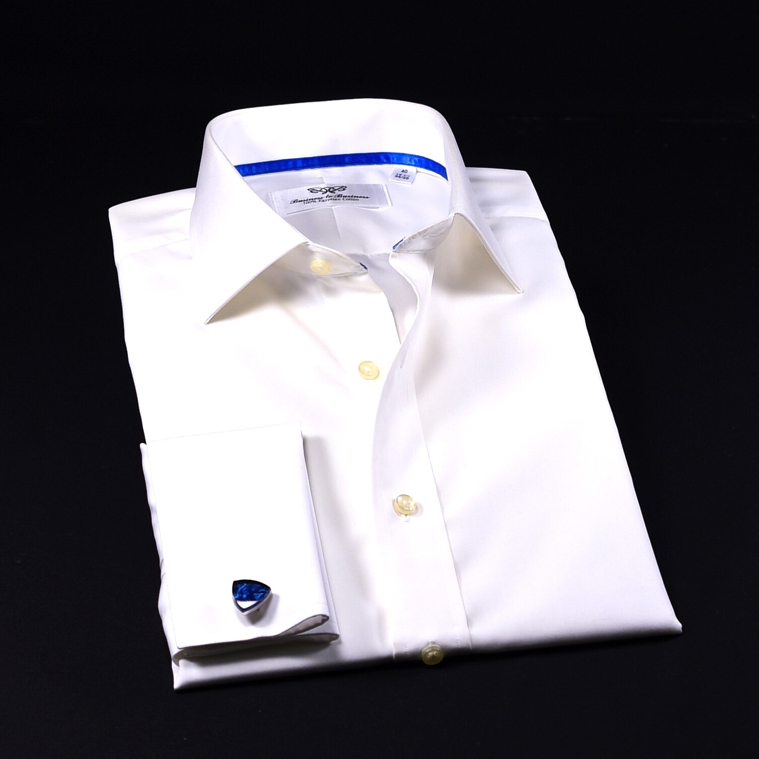 White Poplin 2-Ply 80’s Professional Formal Event Dress Shirt With Blue Trim Top