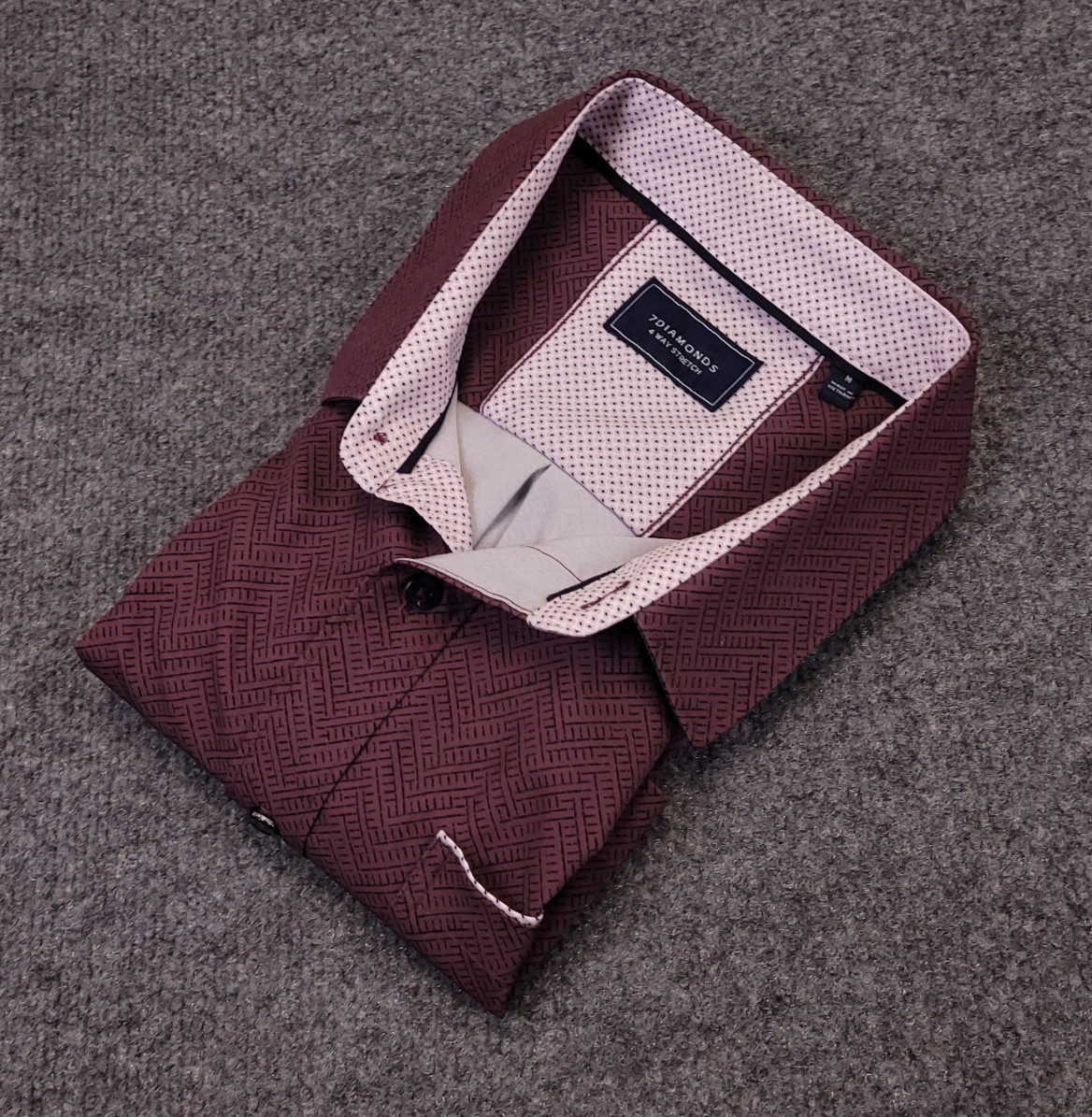 7D 7 Diamonds Groovy Wonder 4 Way Stretch Mens M Button Up Burgandy Geometric